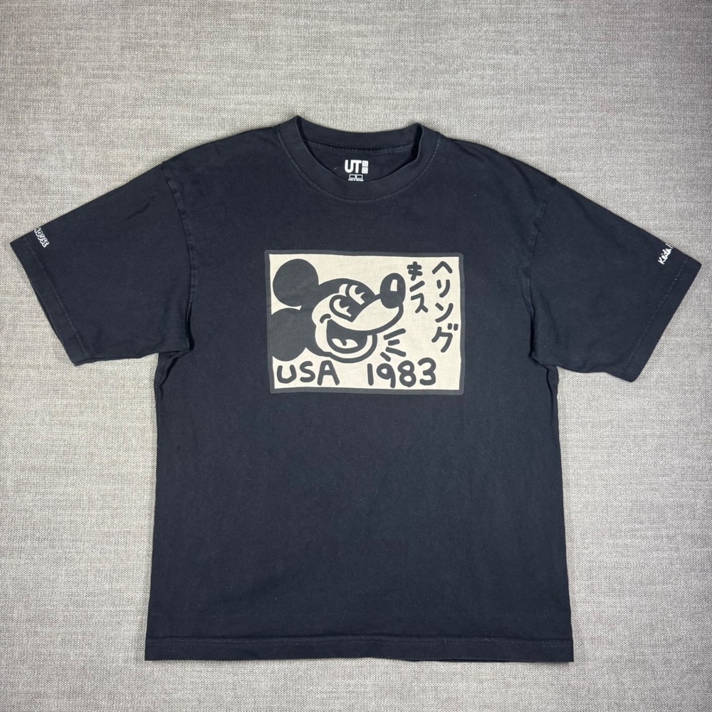 Uniqlo UT Disney Mickey Mouse x Keith Haring Black Graphic T-Shirt Mens Small